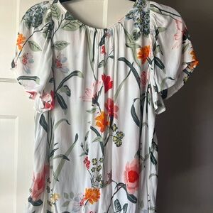 LOFT Floral Top with Orange and Green Accents
